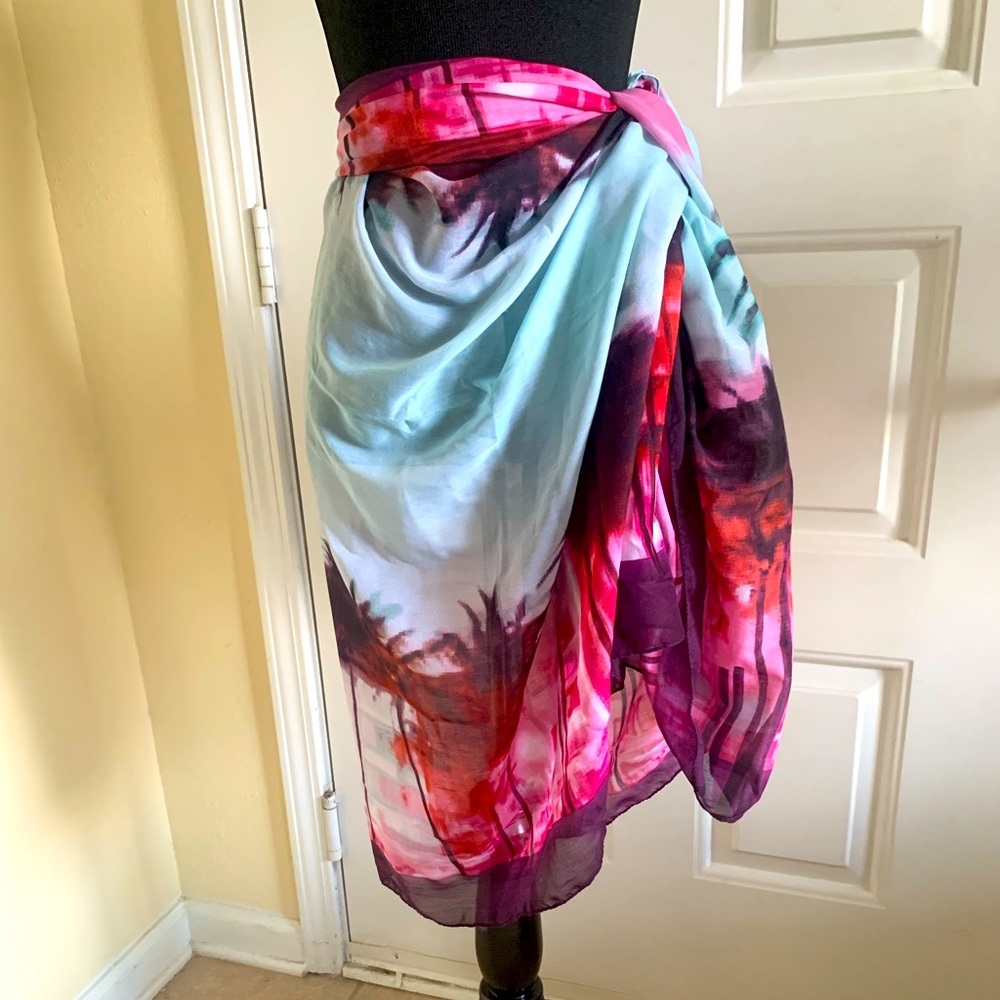 Tropical Pink Purple And Aqua Oversized Sarong Coverup New Without Tags